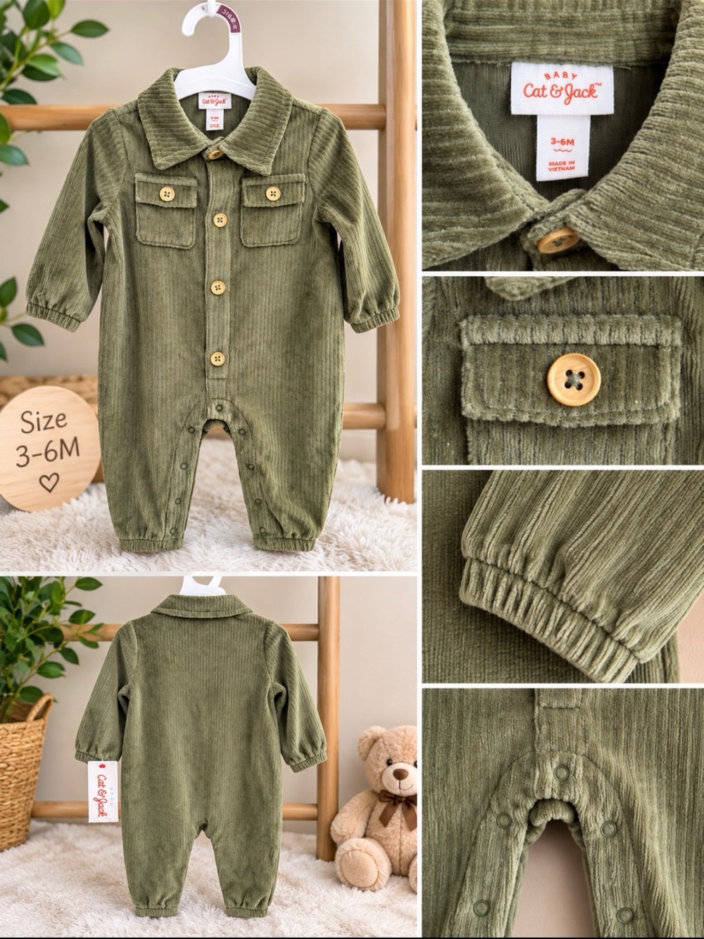 Cat & Jack Olive Green Corduroy Baby One-Piece